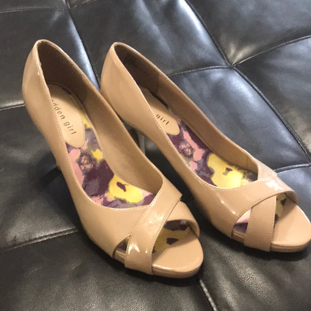 Nude open toe heels